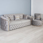 SET 3/1/1 CANAPEA EXTENSIBILA CU 2 FOTOLII PARIS, Catifea GRI